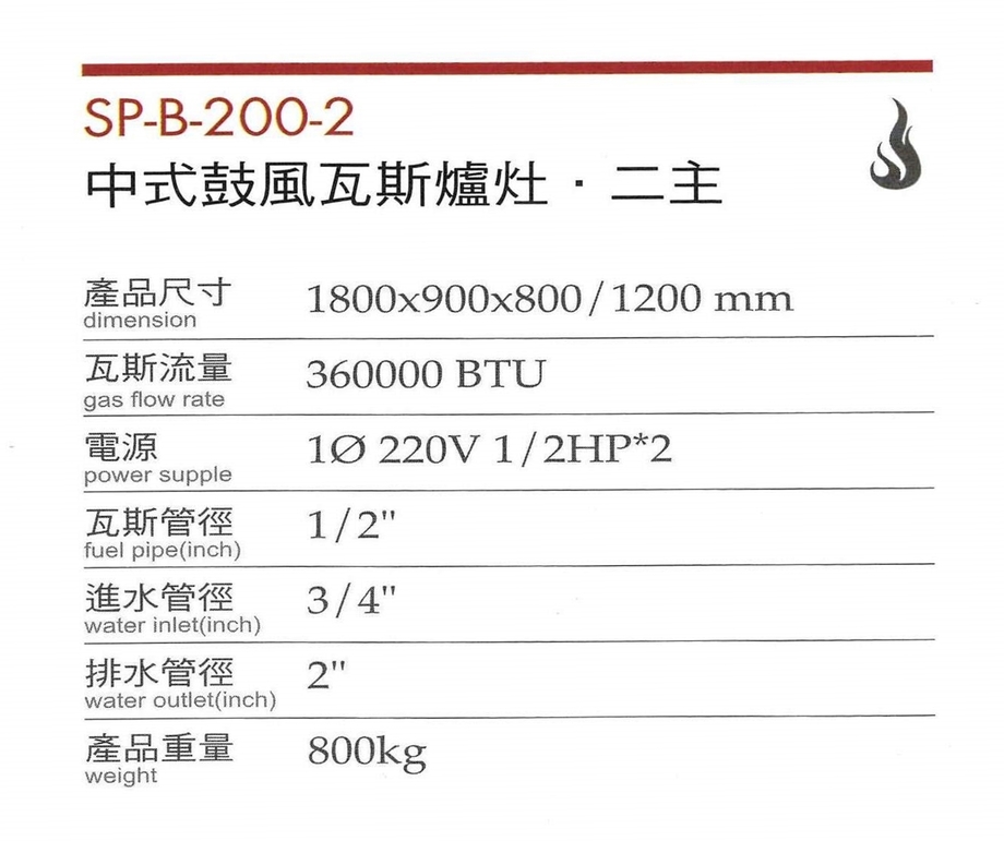 中式鼓風瓦斯爐灶(二主)SP-B-200-2-1